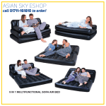 5 in 1 Double Sofa Cum Bed Black with Free Electric Auto Pumper
