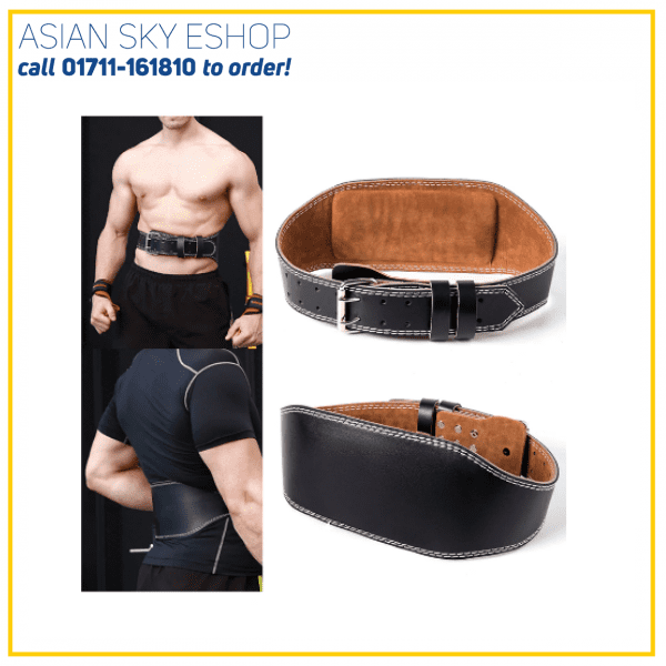 Black Leather 6″ Weight Lifting Belt Back Training Support Gym Fitness Exercise Bodybuilding