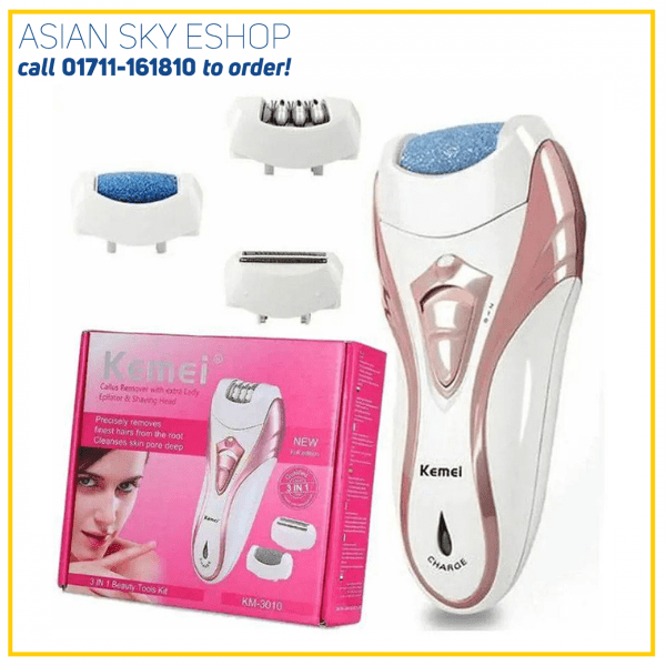 Kemei KM - 3010 3 In 1 Rechargeable Electric Epilator Hair Removal Shaver Callus Remover Multifunction Cordless Epilator