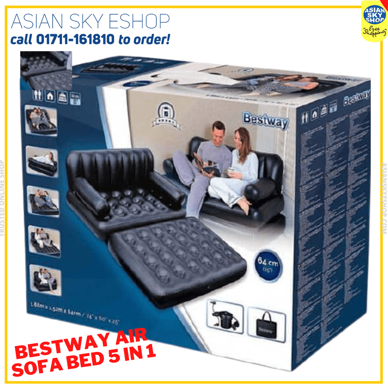 Bestway 5 in 1 Inflatable Double Air Bed Sofa cum Chair