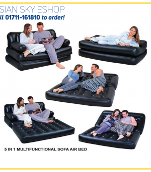 5 in 1 Double Sofa Cum Bed Black with Free Electric Auto Pumper